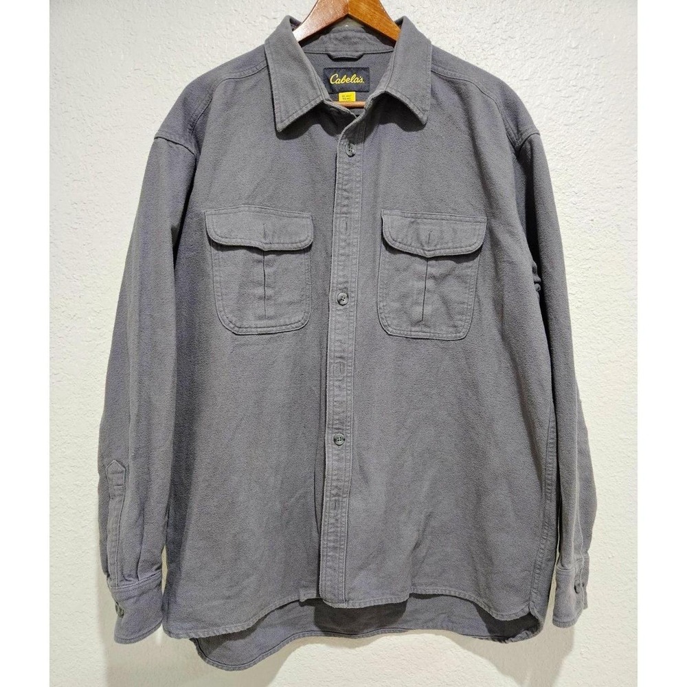 Cabela's Men XL Charcoal Gray Cotton Chamois Long Sleeve Button Up Work Shirt